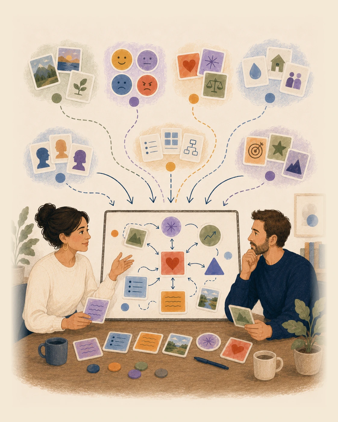 Different visual coaching tool families flowing into one shared client board.